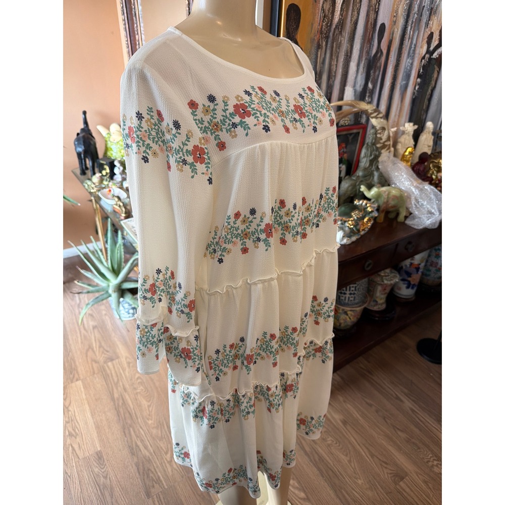 VIVI by Violet Weekend Ivory Floral Tiered Babydoll Dress XL Boho Ruffle Sleeve - Picture 2 of 7